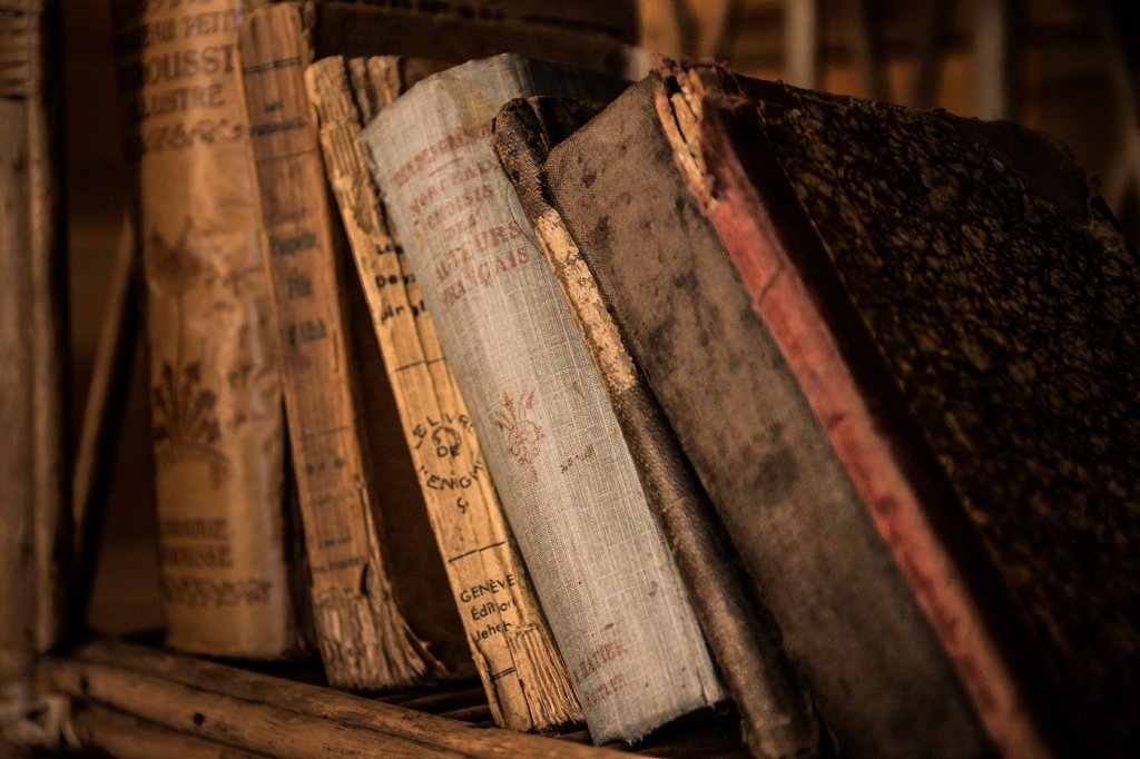 Antique books on a shelf